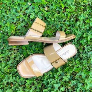 RiaRosa tan pattern leather strap flat sandals
